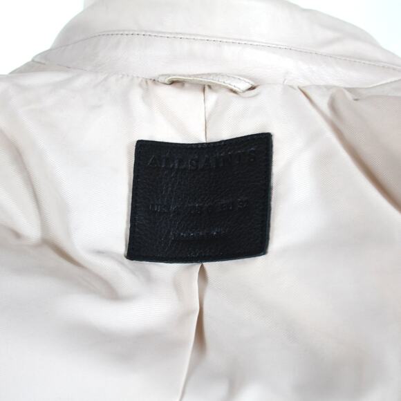 Allsaints Prescott Pink Smooth Lamb Leather Biker Jacket 4 Zip Cropped Moto 0 - Picture 7 of 8